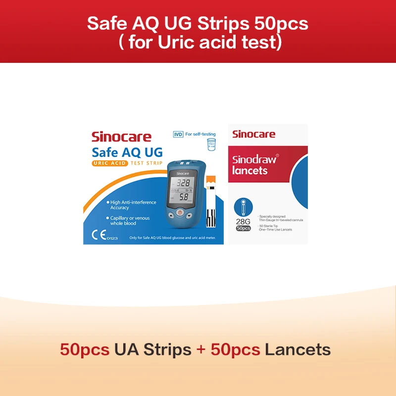 SINOCARE 2-IN-1 Safe AQ UG Harnsäure- & Blutzuckermessgerät mit UG-Säure-/Blutzuckerteststreifen für schnellen Test bei Gichtpatienten
