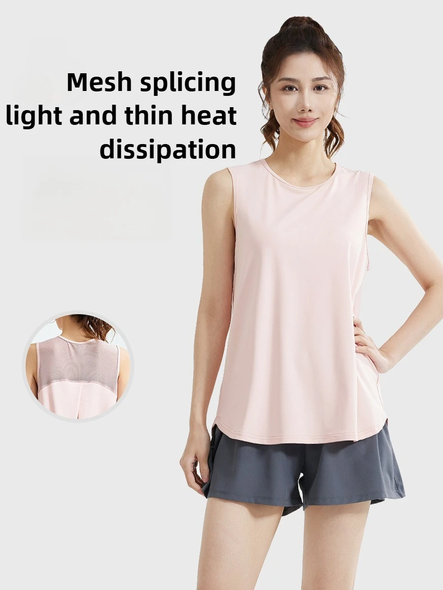 Loose-fitting Running Mesh Backless Sleeveless Vest Blouse Shorts Sports Yoga Set for Women