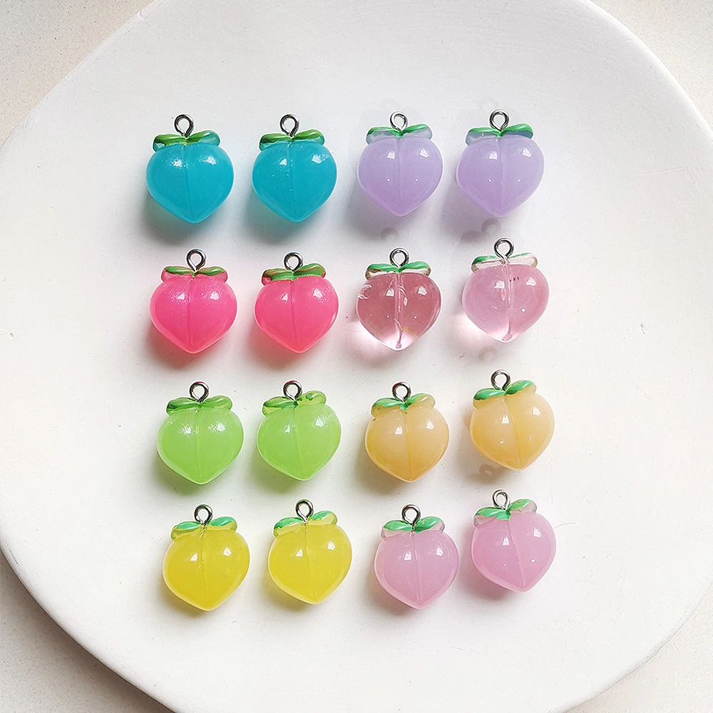 10pcstr ansparent Pfirsich flache Harz Charms Anhänger für Schmuck herstellung Accessoires DIY Ohrringe Halskette Schlüssel bund Dekoration