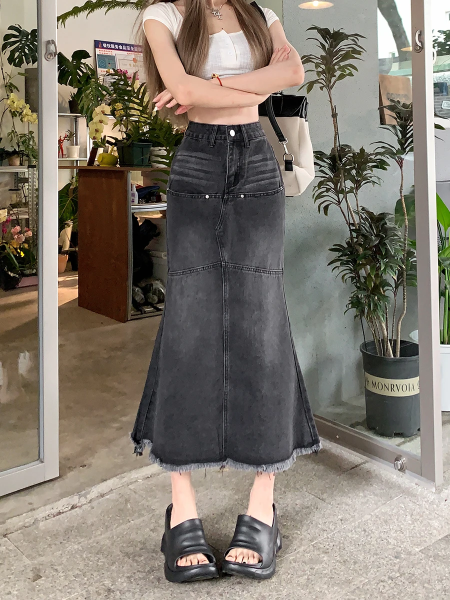 

Korean Style A-Line Jean Skirt Women Denim Long Skirt Harajuku Y2k 2000s Vintage Skirts 90s Aesthetic Streetwear Fashion Clothes