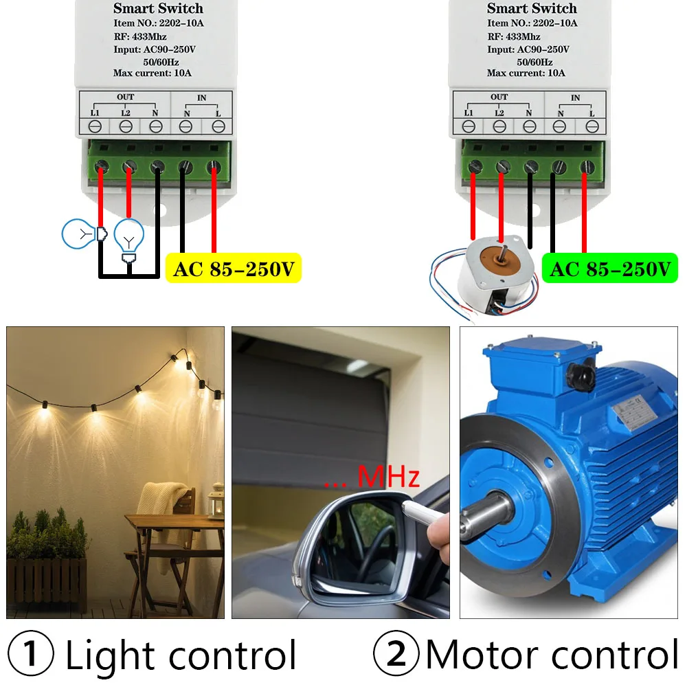 Wenqia RF 433MHz AC 110V 220V Dry Contact Wet Contact Remote Control Switch Garage Curtain Roller Shutter Light Motor Controller