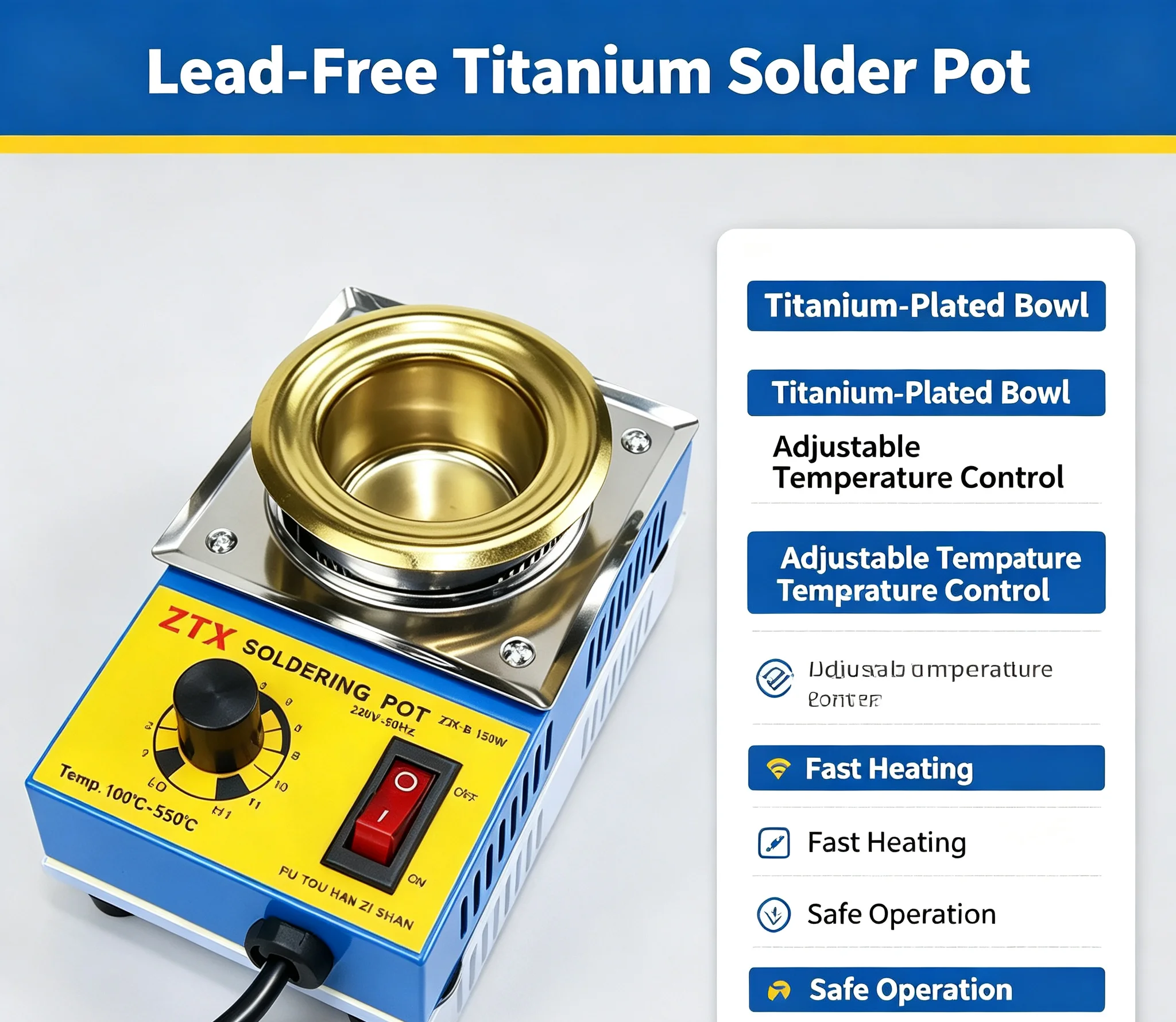220V EU Plug Adjustable Temp Tin Melting Pot 150W 160W Soldering Melting Equipment For Electronic Welding
