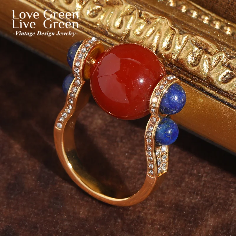

Vintage Rings Scroll Red Agate Ball Horse Hoof Woman Adjustable For Woman Accessories Luxury Jewelry Designer Gifts Wedding 2025