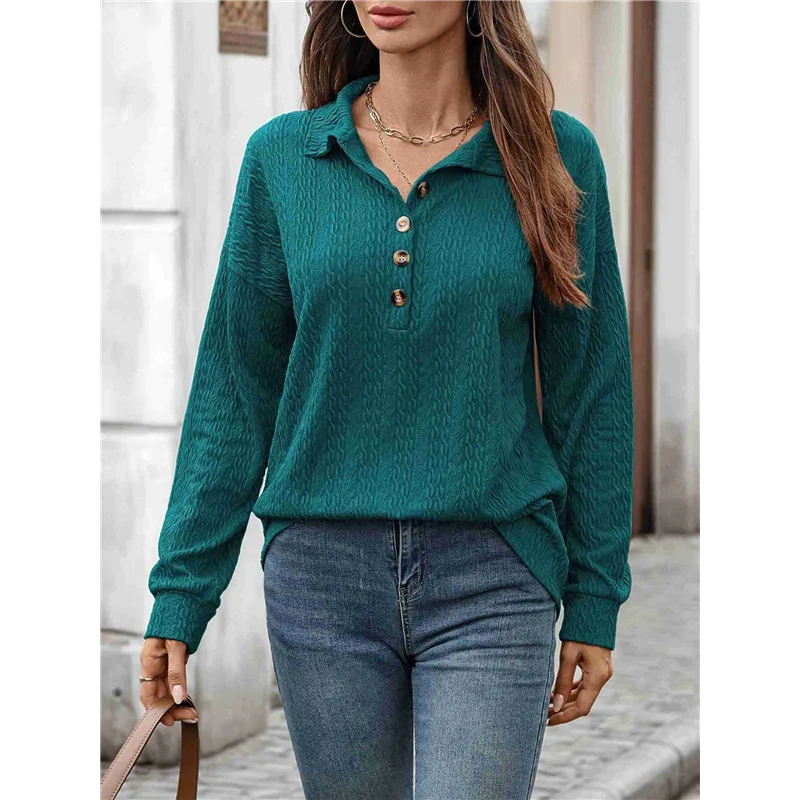 Blusas sueltas de manga larga con botones de solapa de Color sólido de otoño e invierno para mujer