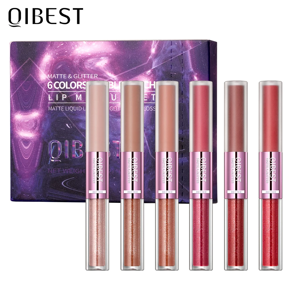 

6 Colors Lip Gloss Set Liquid Lipstick 2 in 1 Lip Tint Waterproof Long-lasting Moisture Red Lip Matte Lipstick Make-up for Women