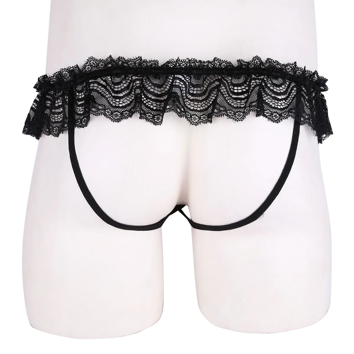 Sexy Mens Lingerie Mesh See Through Lace Sissy G String Thong Panties Open Butt Jockstrap Bikini Briefs Underwear Underpants
