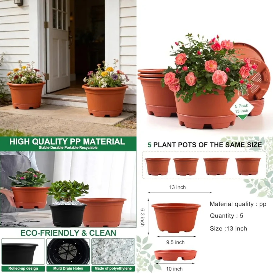 

Outdoor Flower Pots 5 Packs pots for Plants Modern Decorative Garden Pot with Saucer, Lightweight Large Res Planters for door P