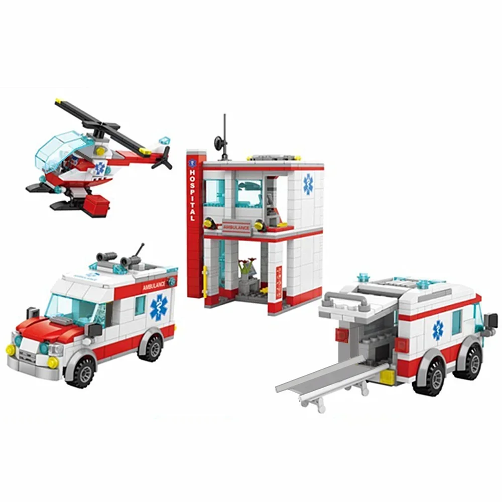 2in1 City Hospital Doctor Rescue Ambulance Helicopter Designer Model Building Blocks Bricks Toys Gift Boys Set