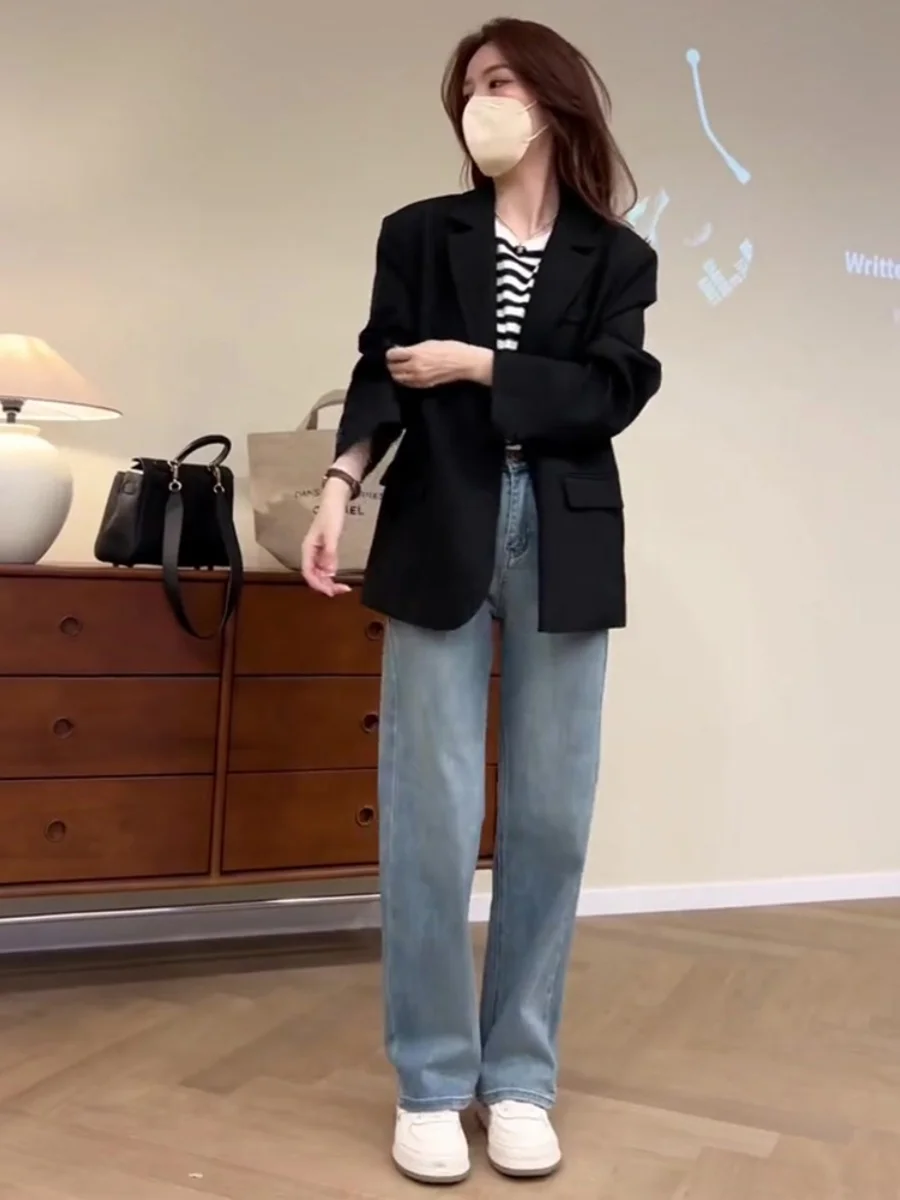 

Новинка! Модный женский повседневный костюм-пиджак в корейском стиле для весны и осени, стройнящий силуэт, для офиса и города.