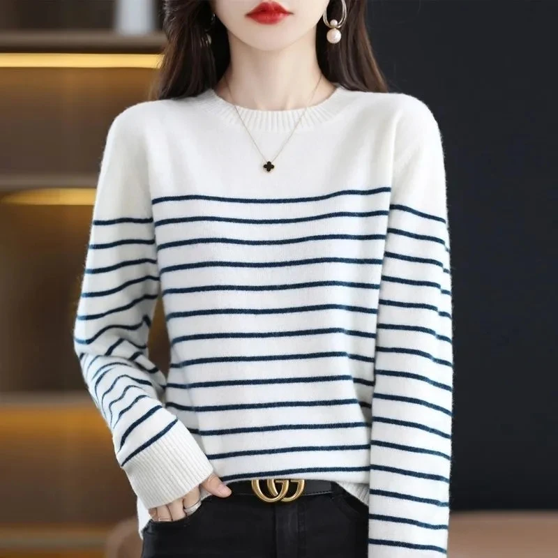 Women Sweater O-neck Spring Autumn Basic Pullover Warm Winter Casual Woman Jumpers Korean Fashion Stripe Knitted Bottoming Shirt