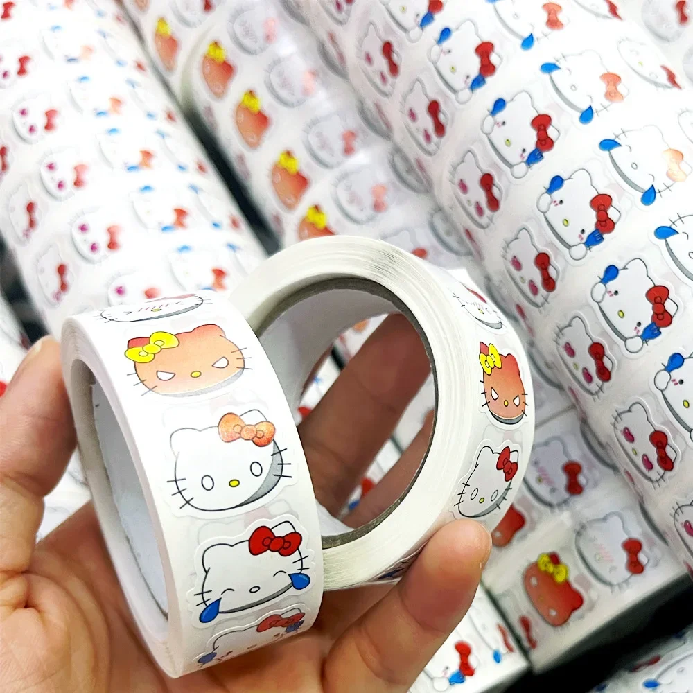 500Pcs/roll Sanrio Sticker Kawaii Kuromi Hello Kitty P Cinnamoroll Cartoon Kids Reward Stickers Gift Decoration Decals Toys