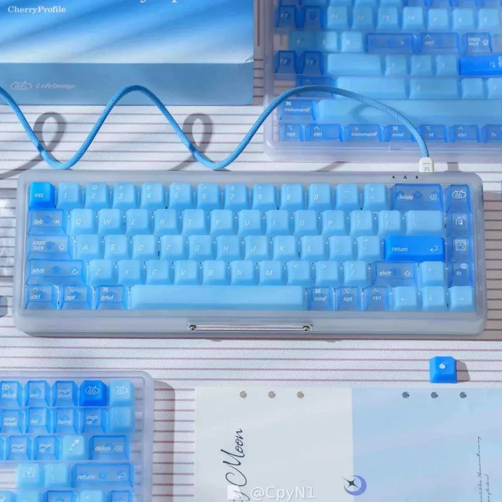 LeleLab Ocean Blue Theme Keycaps Set Cherry Profile PC Translucent Blue Minimalist Aesthetic Custom for MX Mechanical Keyboard