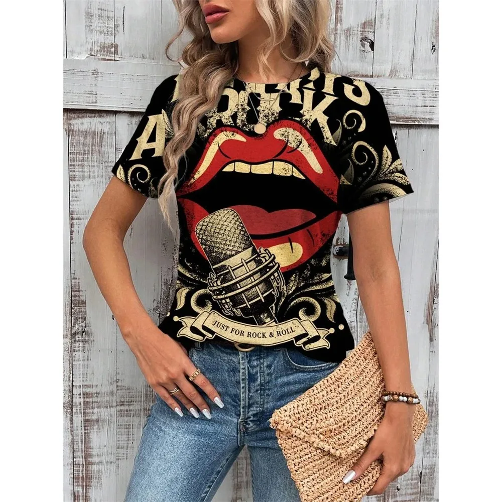 Camiseta con estampado de póker en 3D para mujer, Top informal de manga corta para uso diario, ropa de calle urbana a la moda con cuello redondo Y2K