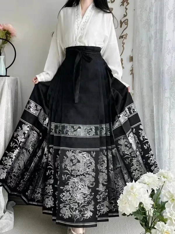 

Black Fashion Print Horse Face Skirt Mamianqun Set Modified Hanfu Daily Commuter Dress Women Sexy Elegant Party Dress