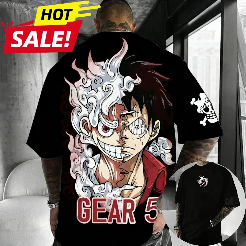 أنيمي نيكا لوفي جير 5 قطعة واحدة Harajuku الرجال الصيف تي شيرت تقليدي فضفاض المرأة الشارع الشهير للجنسين عادية كم قصير تي شيرت