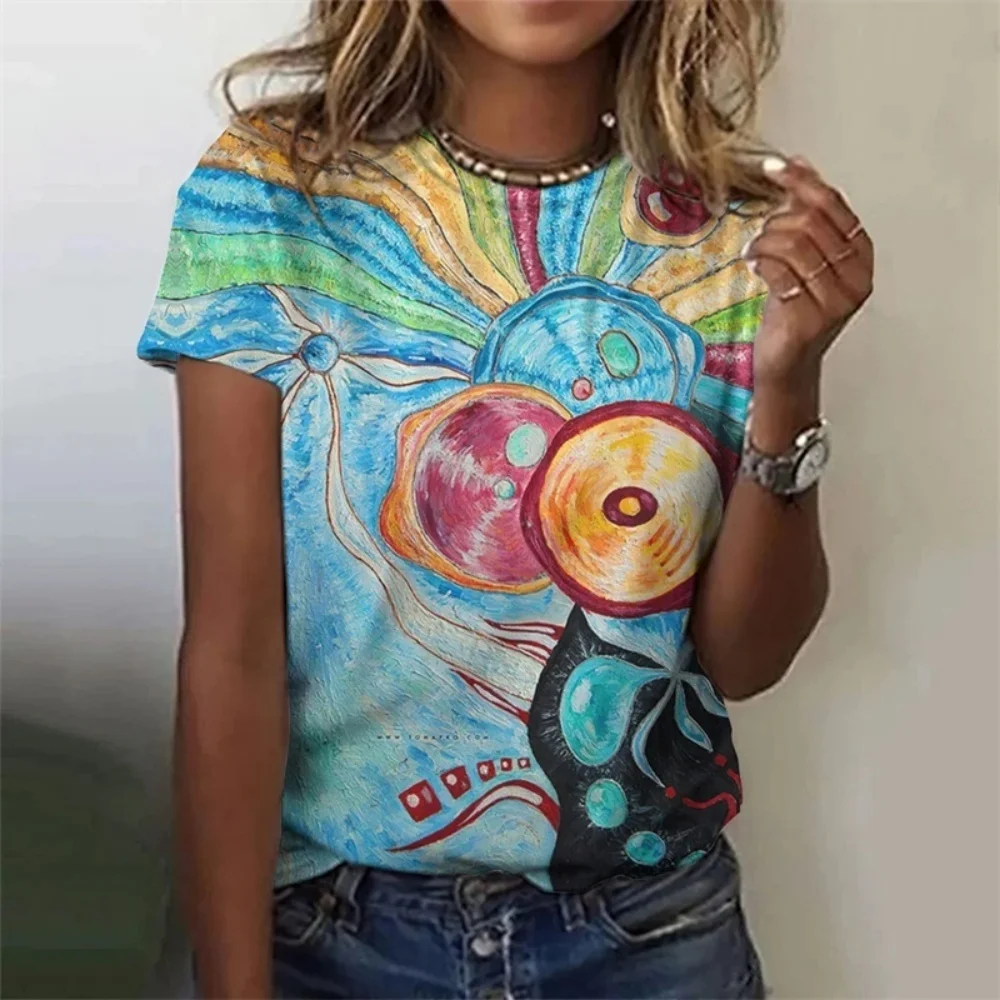 3D Printed Colorful Deer T Shirt For Women Abstract Geometry Graphic Short Sleeves Summer Street O-Neck Tees Tops Loose T-Shirts