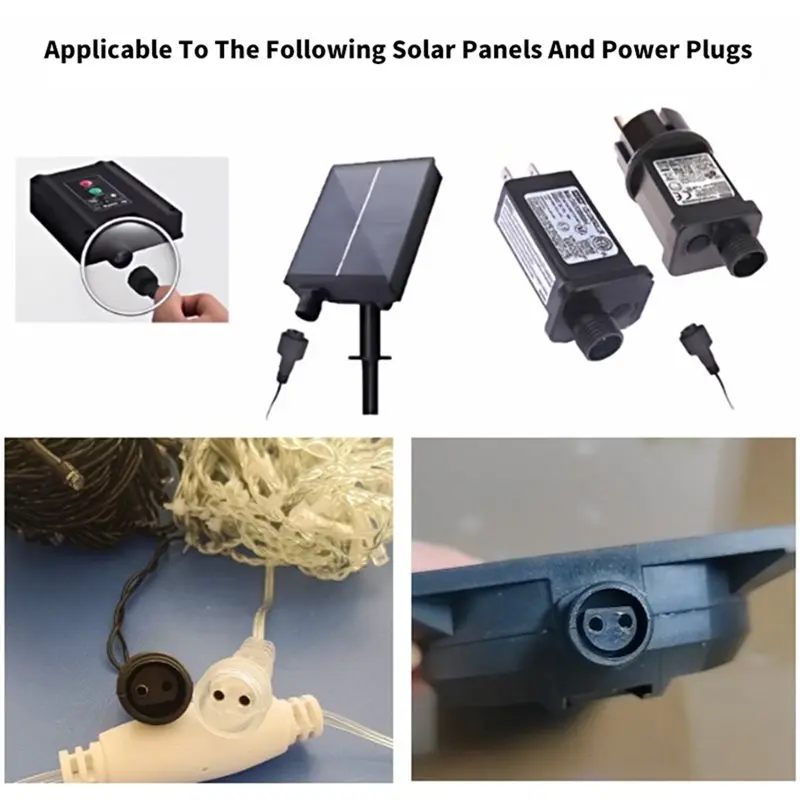 AC62-LED Connector 50Pcs 2 Pin With 25Cm Wire, IP65 Waterproof Designed For Solar String Lights, Supports 220V Systems