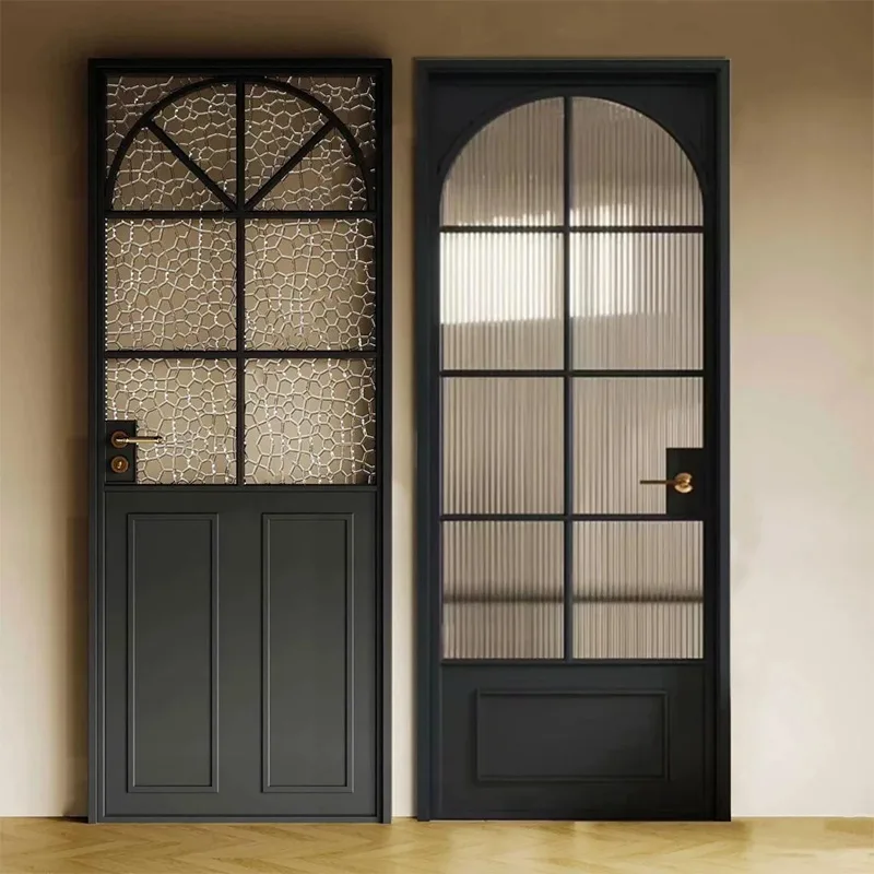 

Aluminum alloy retro French swing door toilet bathroom room interior door very narrow glass toilet toilet door