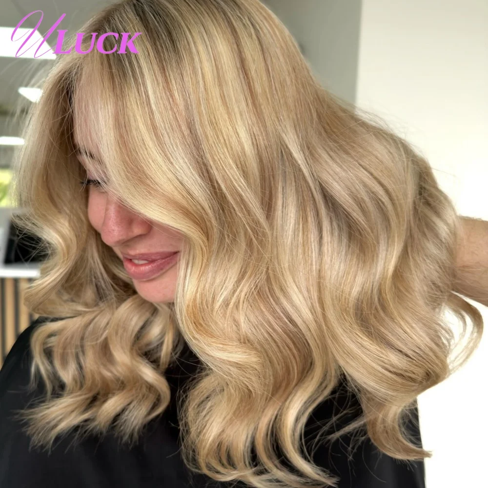 Peluca de cabello ondulado Uluck, pelucas frontales de encaje 13x6, pelucas de cabello humano brasileño de color rubio miel ceniza, listas para usar para mujeres blancas