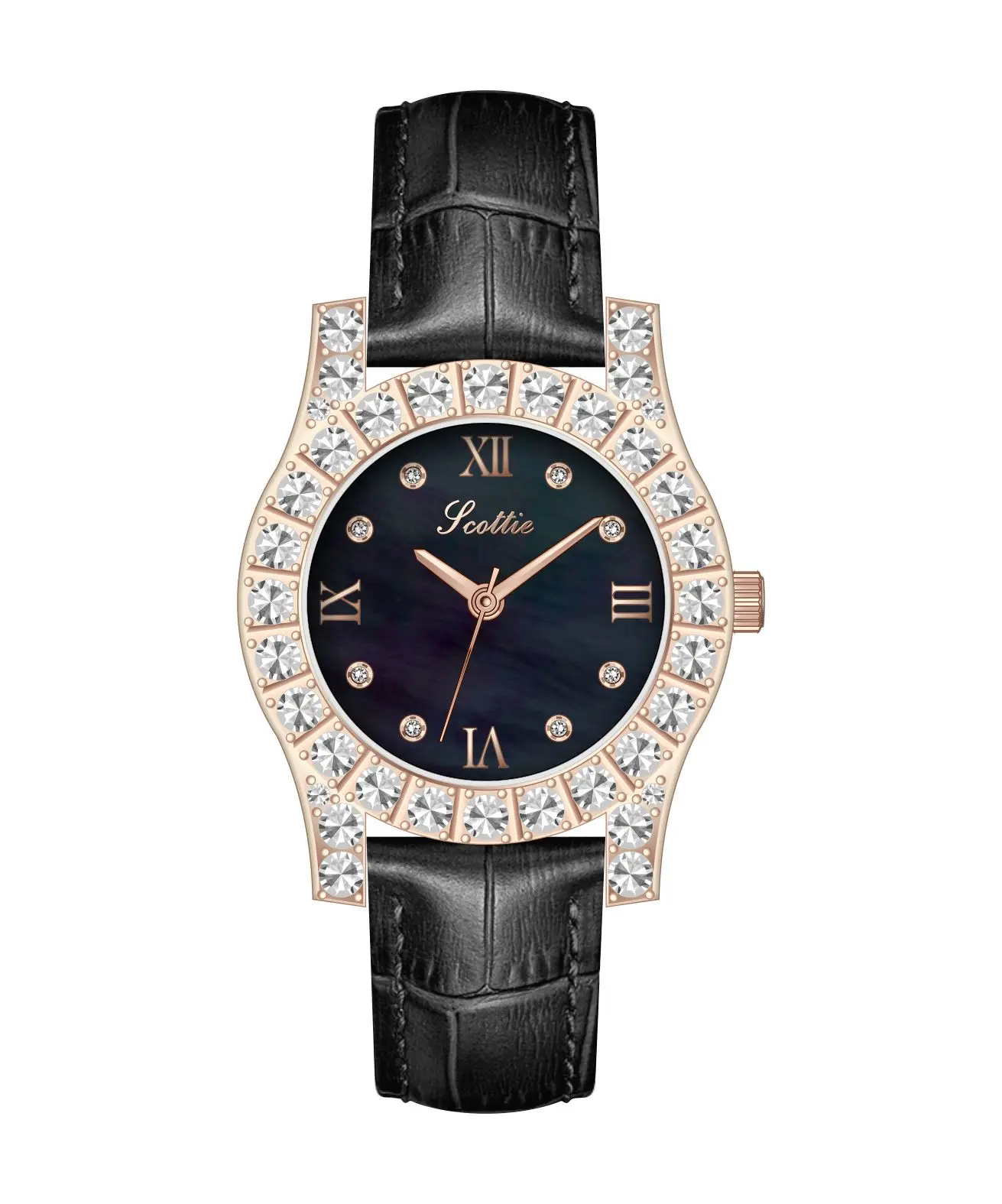 

Women's watch set with large grain diamonds, luxury shell face, custom exclusive waterproof 33mm leather strap Q uartz watch