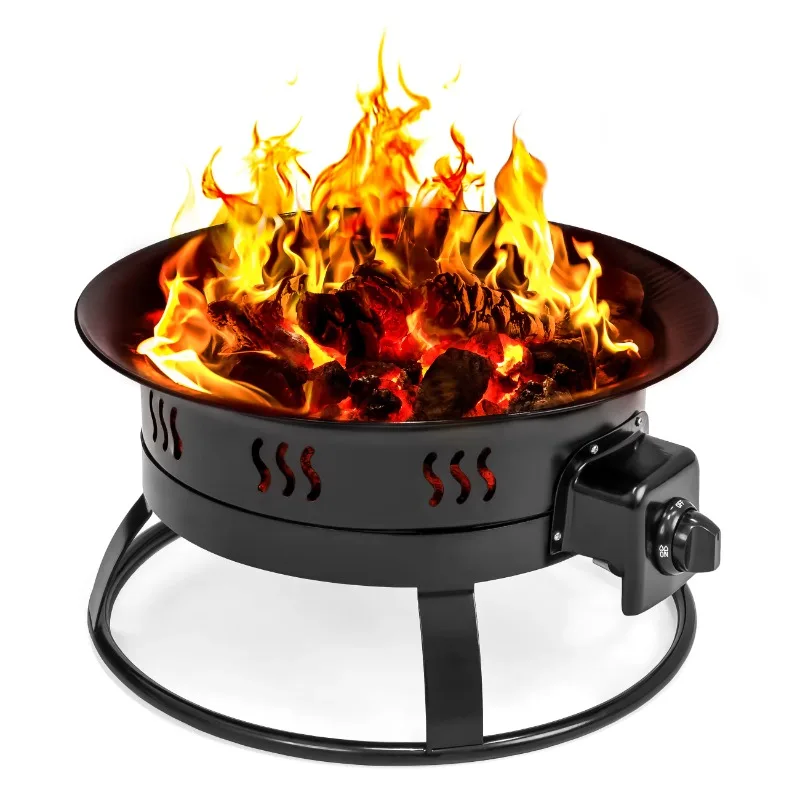 19'' Portable Outdoor Propane Gas Fire Pit, Well Ventilated Durable Stainless Steel Burner for Patio Backyard Garden Heating Use