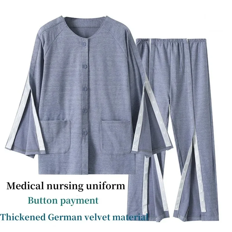 ailili fracture patients clothing Thicken velvet pajamas Full open Patient suit easy to wear Nursing uniform hospital niuaniua❤