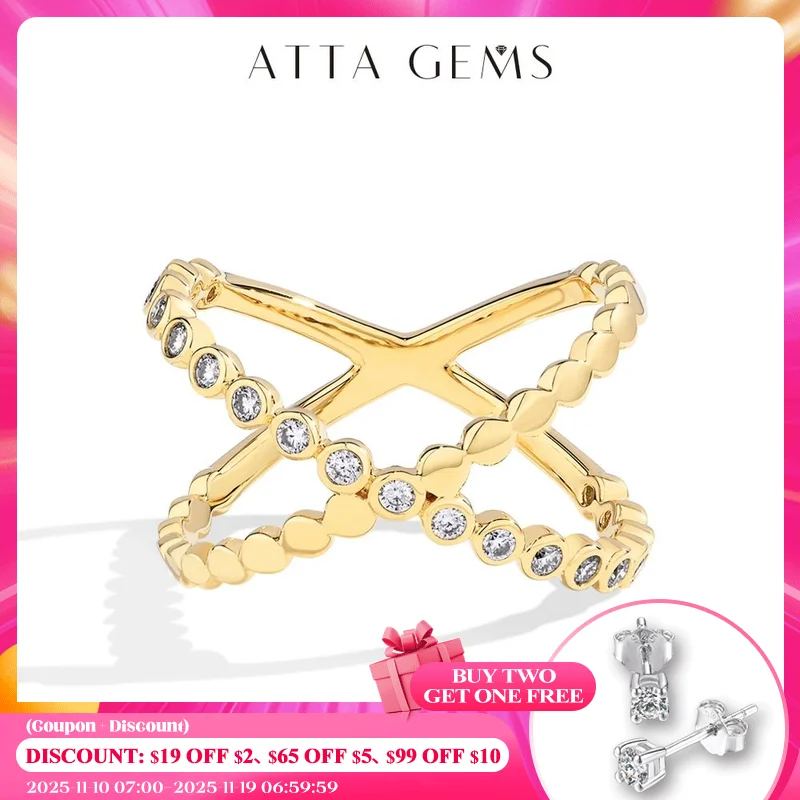 

ATTAGEMS Full Moissanite Rings For Women VVS1 Round Cut Diamond S925 Silver 18K Gold Plated Twining Engagement Fine Jewelry Gift