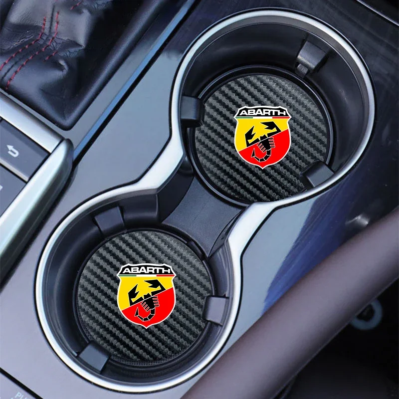 Carbon Look Cup Holder Mat 2Pcs Suitable for Abarth Punto Panda Doblo 500C 500L Car Interior Decoration Accessory