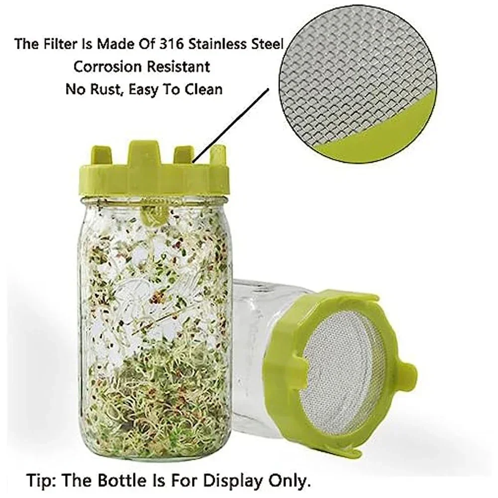 

Plastic Sprouting Lid For Wide Mouth Jars Grow Bean Sprouts Stainless Steel Screen Mesh Vegetable Seeds Germination Cover Lid