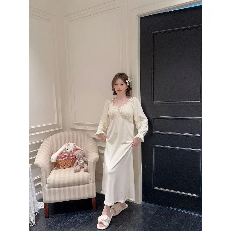 New Autumn Winter Women's French Style Long Island Velvet Pajamas Thickened Double Sided Loungewear Chest Pads Sweet XL Size