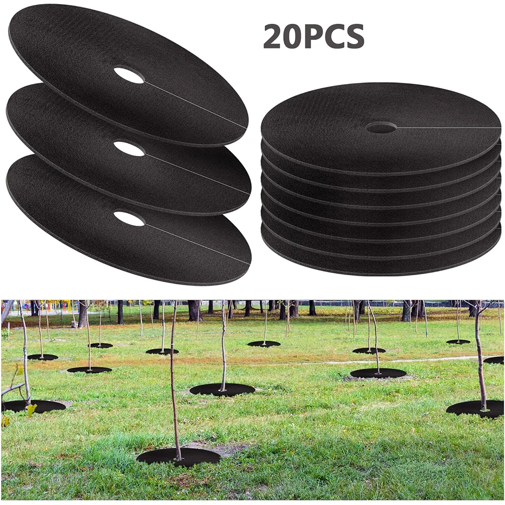 20pcs Non-Woven Tree Mulch Ring Reusable Tree Weed Barrier Mat Degradable Used inhibit Growth and Control Plant Root Protection