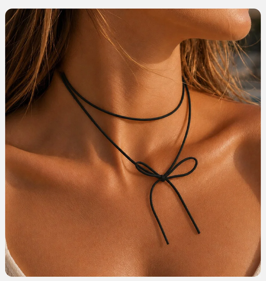 Vnox glänzende Tropfen-Herz-Anhänger-Halskette für Damen, unregelmäßige geometrische Metall-Wachsseil-Pulloverkette, Y2k-Schmuck – Detail 2