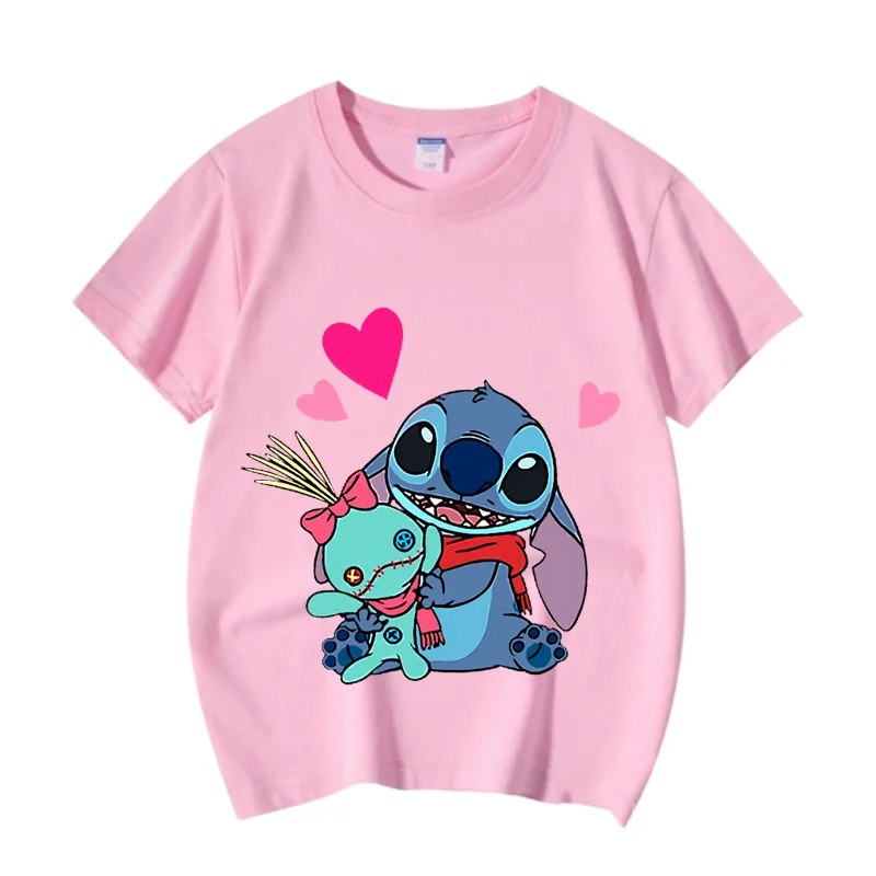 100% Cotton Disney Stitch Cartoon Anime T-Shirt Casual T-Shirt New Summer Child Clothes Cute T-Shirt  Fashion Trend T-Shirt