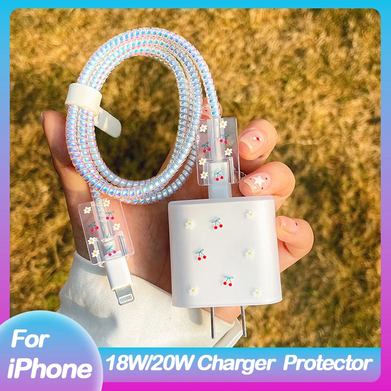 Fast Charger Protection Cover Shell For iphone 11 Promax 12 13 14 Plus 20W Original US Adapter Protection Case USB Cable Winder