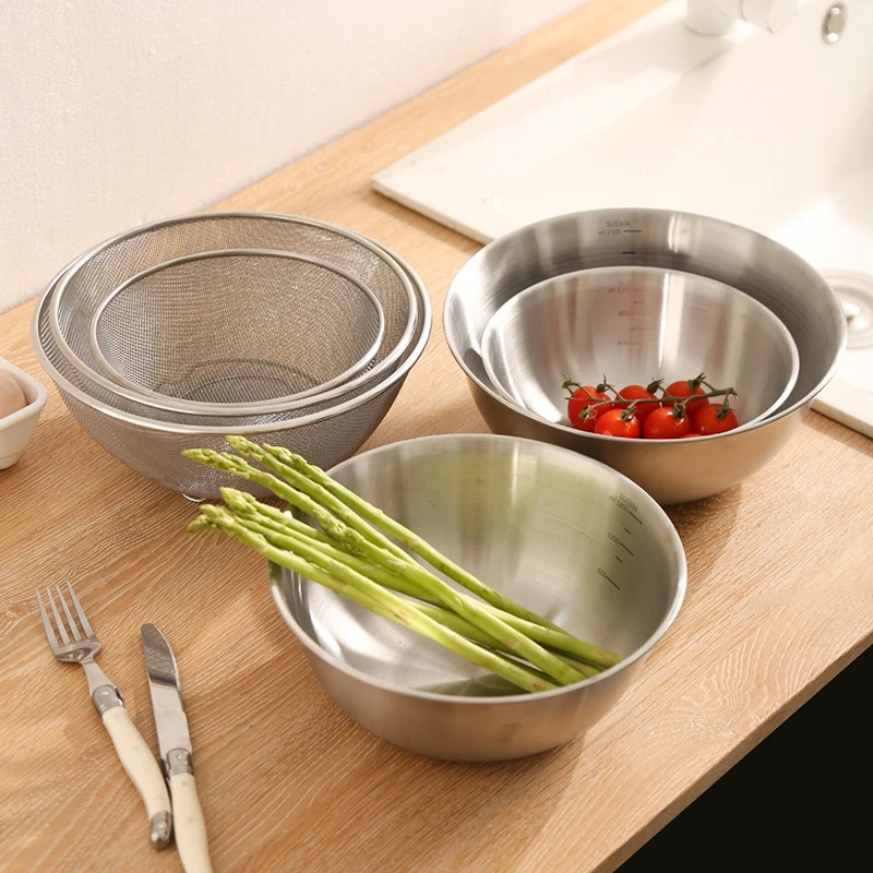 304 Stainless Steel Drain Basket Vegetable Washing Basin Basket Rice Washing Artifact Fruit Filter Basin Strainer Kitchen Items