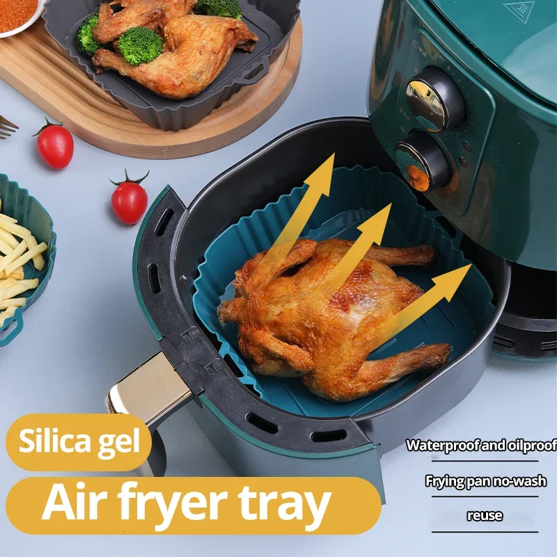 1pc Black Silicone Air Fryers Oven Baking Tray Square Replacement Kitchen Grill Pan Airfryer Kitchen Fried Chicken Basket Mat