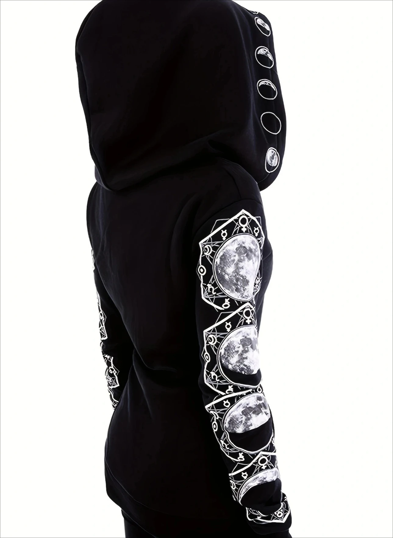 Y2K القوطية القمر الرمز البريدي هوديي المرأة كل موسم الجيب الأمامي مريح البوليستر مزيج نمط هندسي الشارع الشهير كم طويل