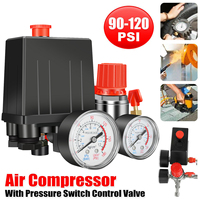 Air Compressor Pressure Switch 90-120PSI Safety Valve Control Manifold Regulator Gauges Safety Valve 1/4\