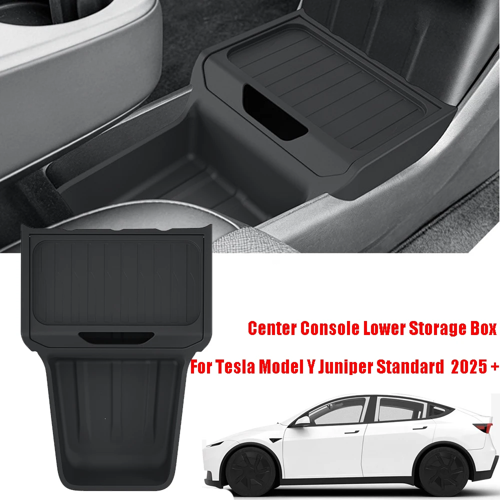 

For Tesla Model Y Juniper Standard RWD 2026 2025 Center Console Lower Storage Box TPE Central Tray Organizer Accessories Tidyin