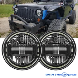 Jeep Wrangler 용 DOT E-mark E24 2007-2018 Jeep JK/JKU, 1997-2006 TJ LJ,76-86 CJ 용 Halo DRL이 장착 된 7 인치 LED 헤드 라이트