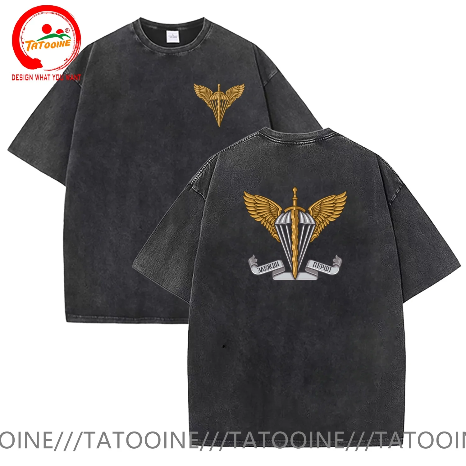 Vintage Washed Cotton T-Shirt Funny Designer Ukrainian Air Assault Forces Ukraine Military Army T Shirt Men FashionMen's T-Shirt