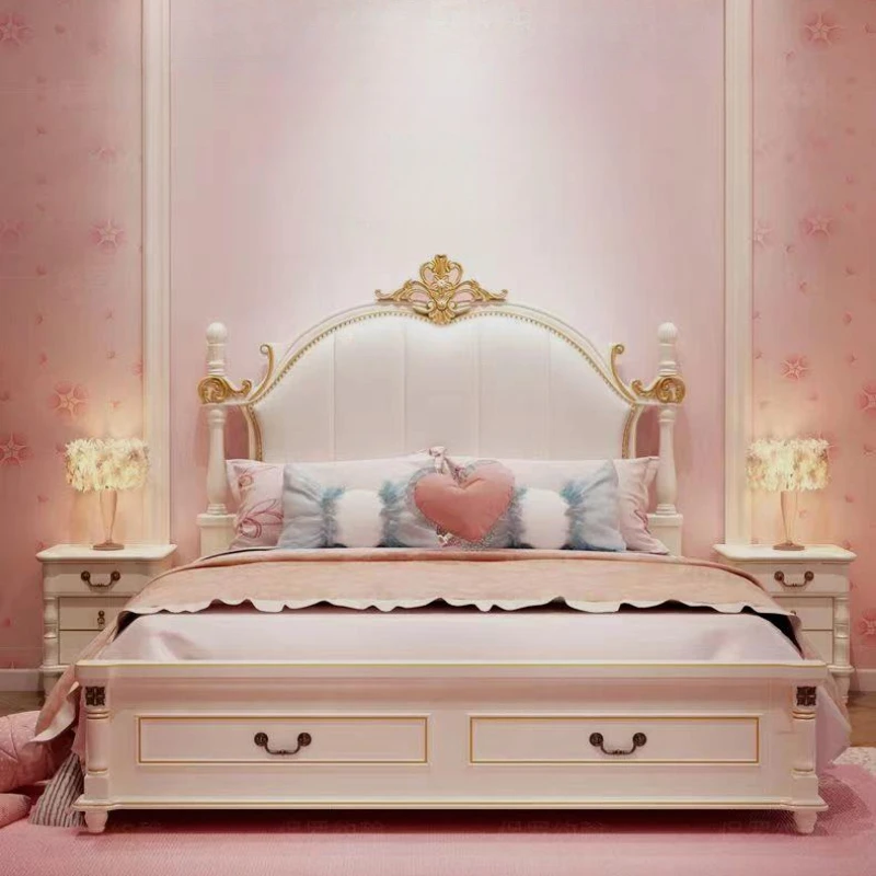 Design Princess Girls Double Bed Kids Modern Uxury Space Saving Double Bed Children Loft Camas De Dormitorio Bedroom Furniture