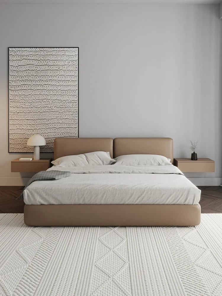 

Итальянская кожаная кровать, современная минималистичная мягкая кровать, главная спальня в скандинавском стиле, кровать из воловьей кожи на первом этаже, двуспальная кровать