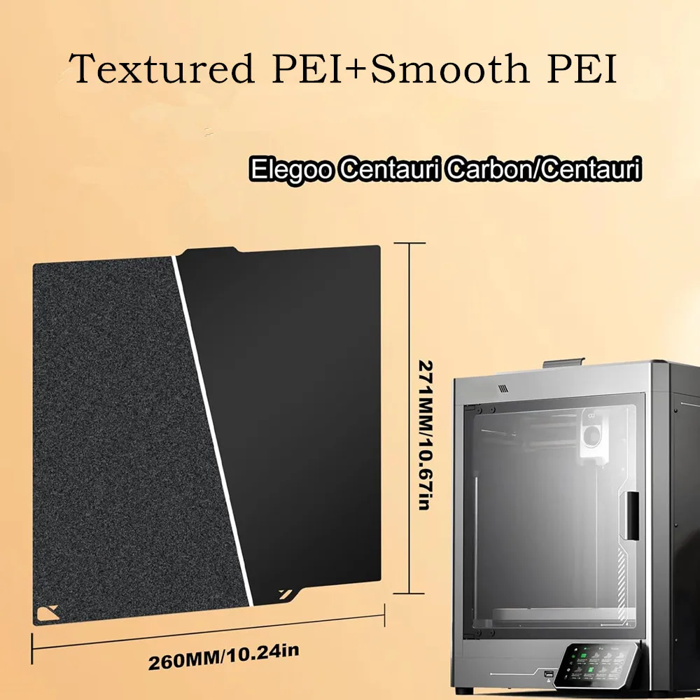

Elegoo Centauri Carbon/CC2 PEI Build Plate 260x271mm Double Side Smooth&Textured PEI Spring Steel Heated Bed Easy Model Removal
