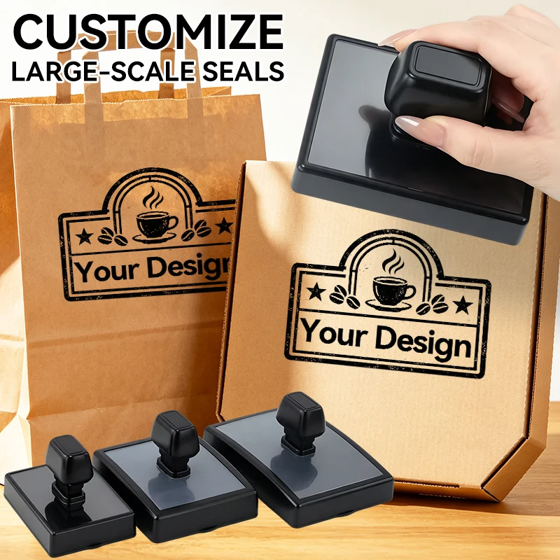 Custom Large Self‑Inking Rubber Logo Stamp, Spring‑Loaded Stamper for Gift Boxes, Shipping Cartons and Handmade Item Marking
