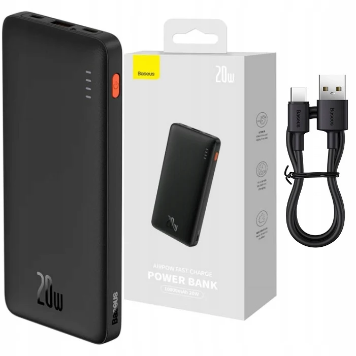 BASEUS 10000mAh Power Bank Szybkie Ładowanie USB-C USB-A Z Mocnym Kablem Etui Z Ładowarką Do Telefonu Komórkowego