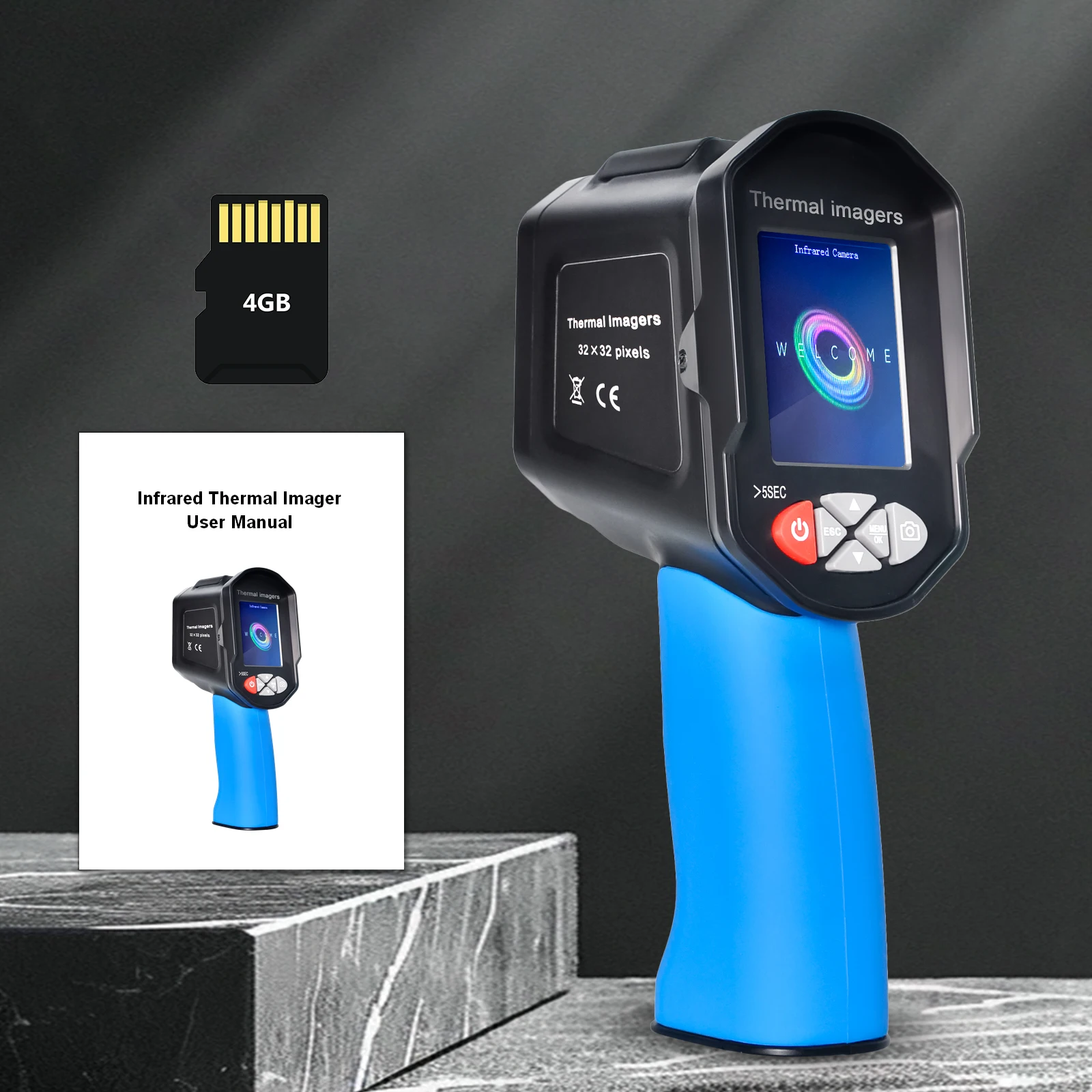 كاميرا تصوير حراري بالأشعة تحت الحمراء 32 × 32 (1024) بكسل، دقة صورة مرئية 0.3 ميجابكسل، أداة أداة الماسح الضوئي لدرجة الحرارة