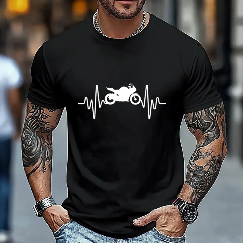 

Motorcycle Heartbeat EKG T-Shirt 100% Cotton O-Neck T Shirt Fashion Short Sleeve Casual Mens Tees Graphic Tshirts