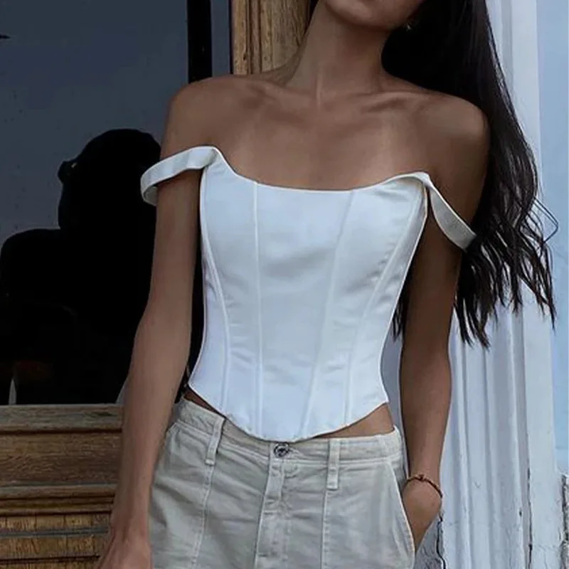 Sexy Fishbone Suspenders Backless Bra Square Neck Vest Polyester Fiber Zipper Closure Slim Fit Short Length Pure Color Women'...