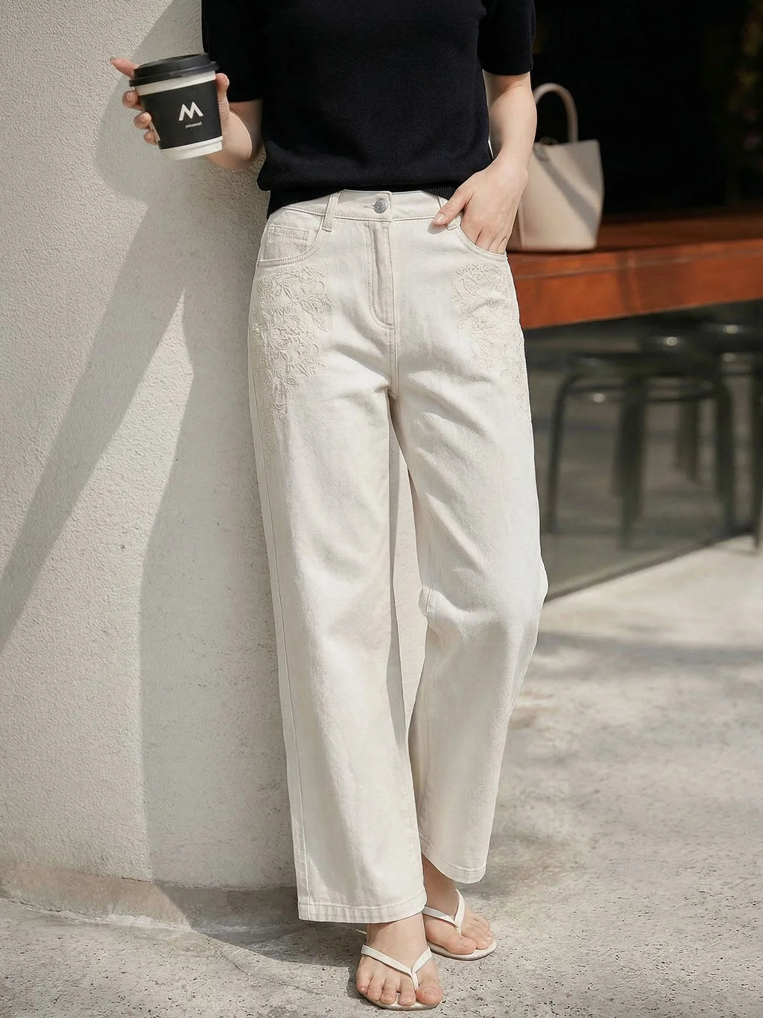

High Waist Straight Leg Cotton Casual Pants Women's Loose Slimming Wide Leg Pants Summer Casual Long Trousers Minimalist Style